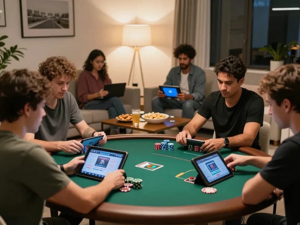 Players enjoying mk8 online poker gameplay in a cozy living room setting.
