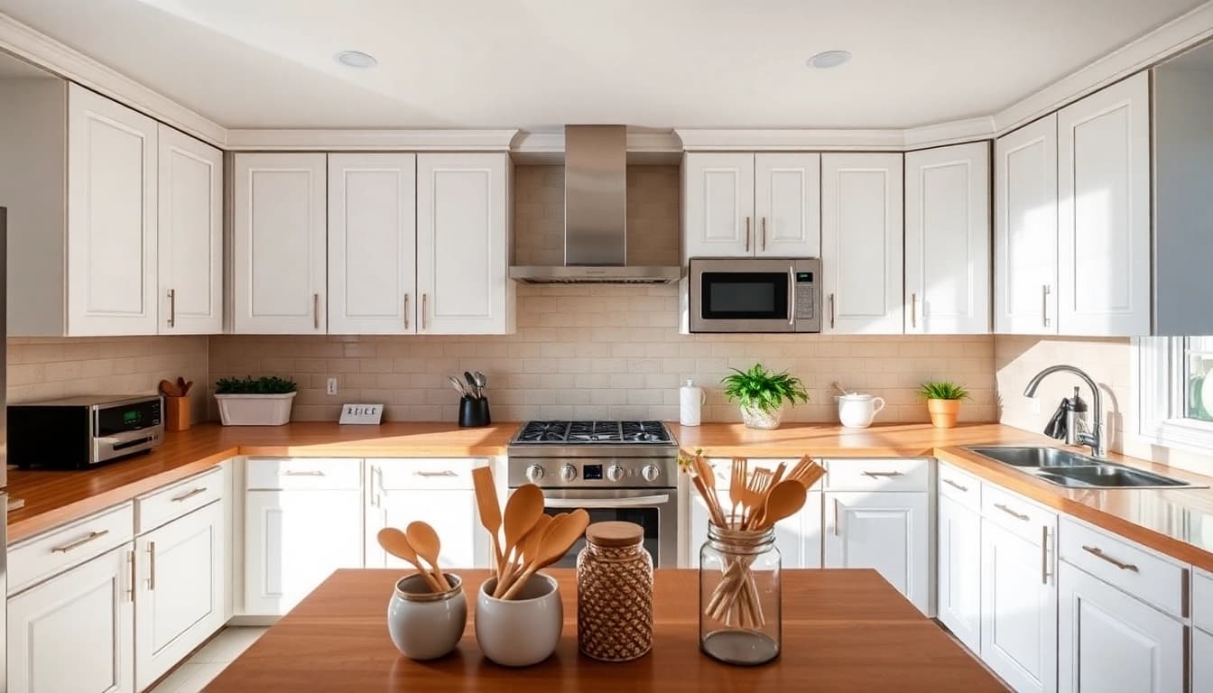 Cabinet refacing Clearwater FL transformation in a bright kitchen space.