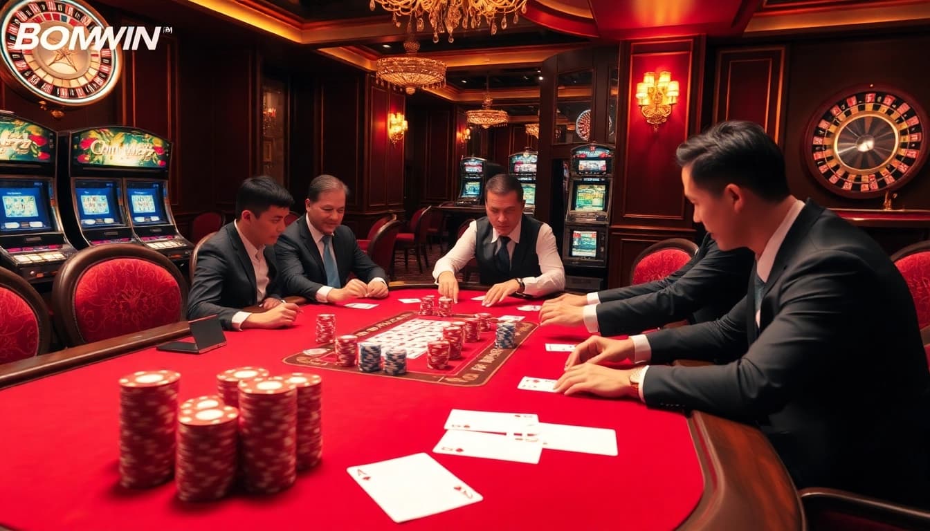 Experience the thrill of Đăng ký Bomwin at an upscale casino with poker games and exciting betting opportunities.