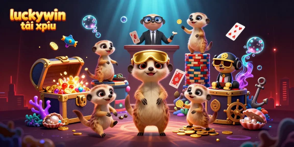 Experience the fun of luckywin tài xỉu with meerkats running a vibrant casino scene.