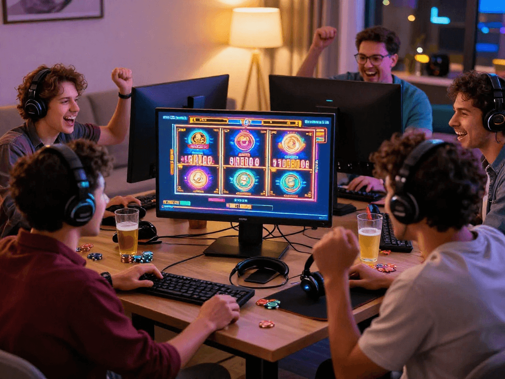 Grupo animado jogando na SPBET com depósito via PIX e brindes.
