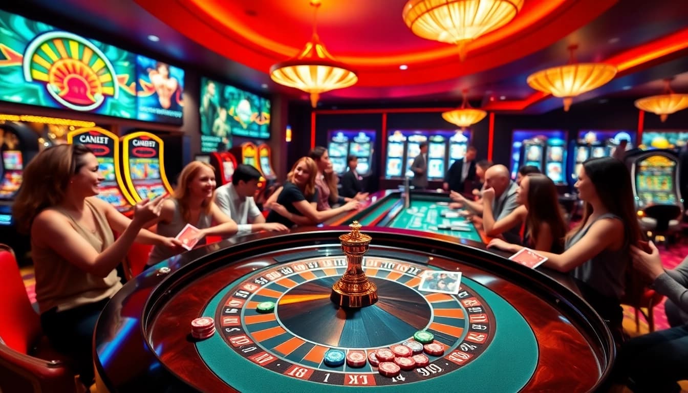 Revivez l'excitation dans un nouveau casino en ligne avec des joueurs autour de la roulette.