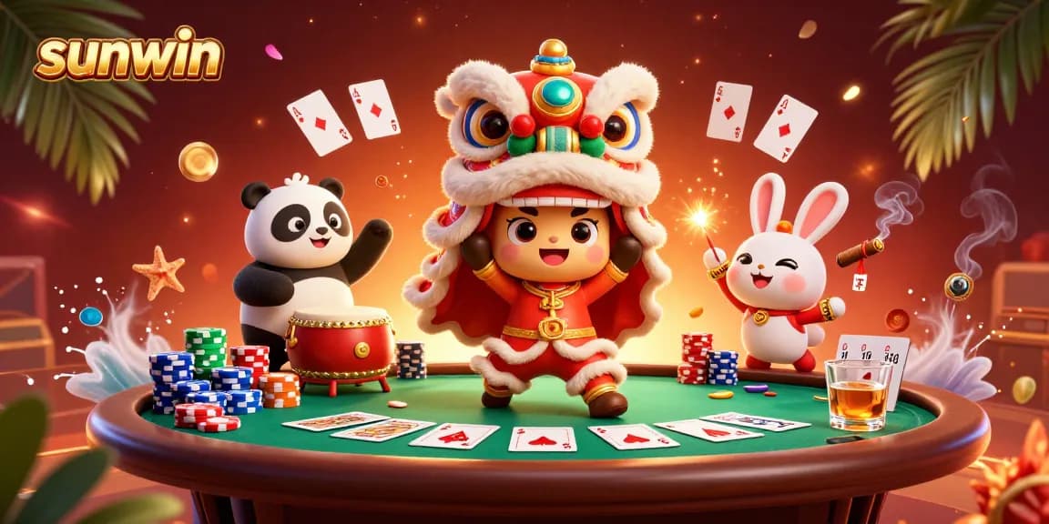Experience thrilling gameplay with sunwin at a vibrant casino scene featuring lively characters and poker action.
