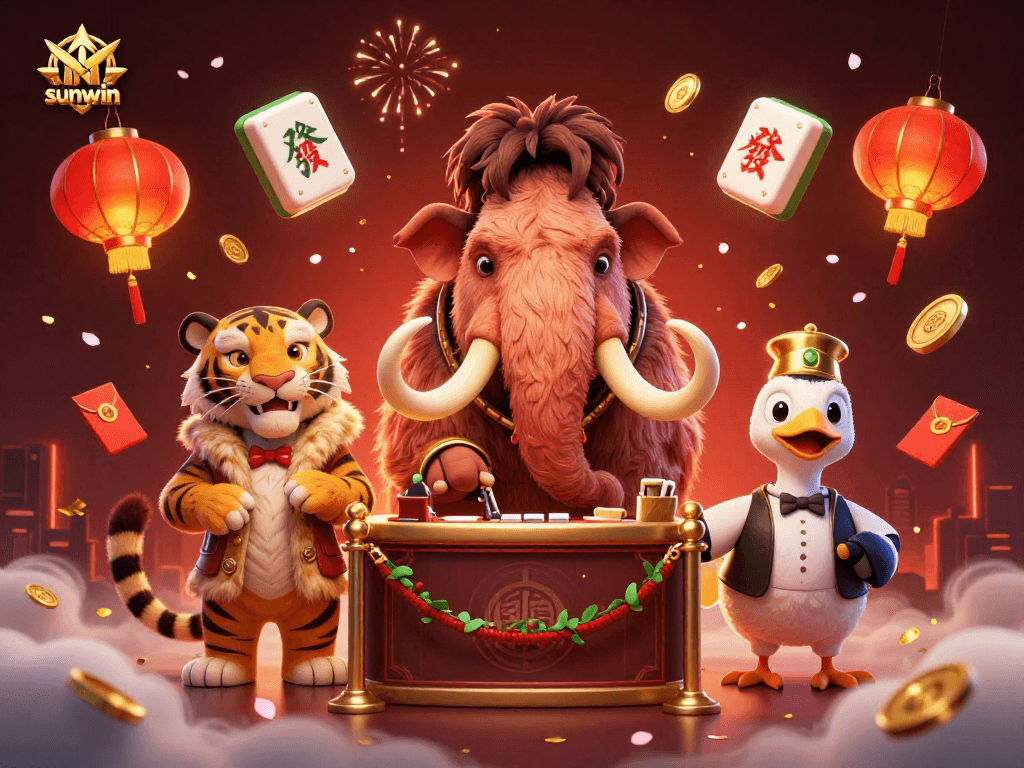 sunwin offers an exciting casino scene with a woolly mammoth bouncer and a saber-tooth tiger VIP, fully illustrating gambled excitement