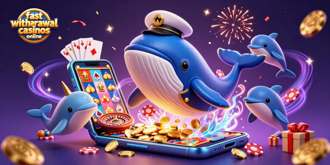 See vibrant 3D illustration of fast withdrawal casinos online with animated sea creatures and casino elements.