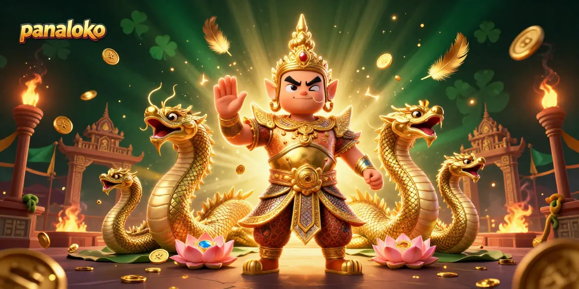 Panaloko sports betting scene with a Thai temple guardian and Naga serpents, showcasing excitement and rewards.