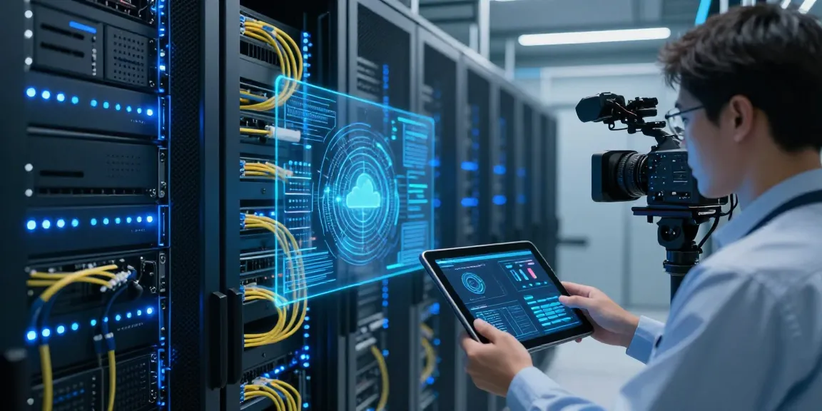 go8net Cloud computing infrastructure with high-tech servers and data visualization.