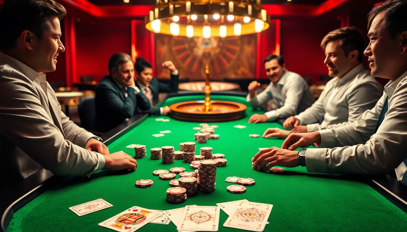 Engaged players enjoying poker at a luxurious casino table, reflecting the excitement of sunwin20.