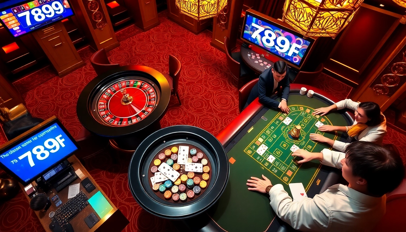 Engaged players in a high-stakes poker game at an upscale casino featuring 789f.