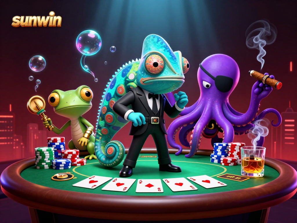 Experience thrilling moments with sunwin at this dynamic poker scene featuring colorful chips and engaging characters.