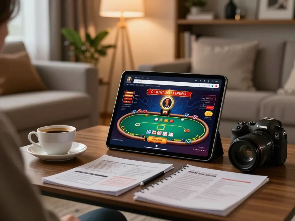 Engaging in online poker on FIVE88 platform in a cozy home setting.