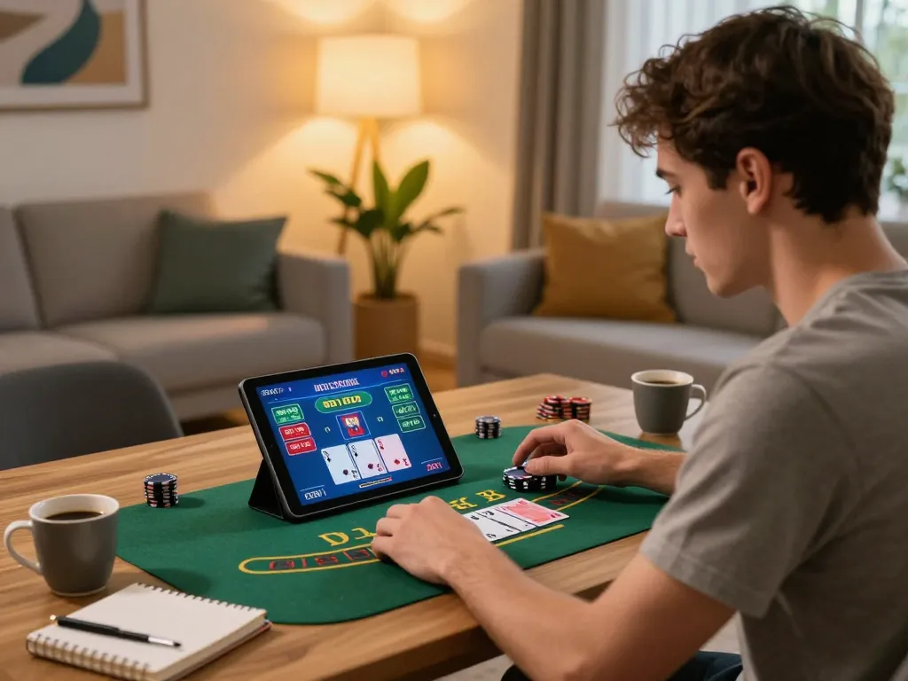 Jogabilidade envolvente de blackjack na plataforma AQ777 durante uma aconchegante sessão de jogos em casa
