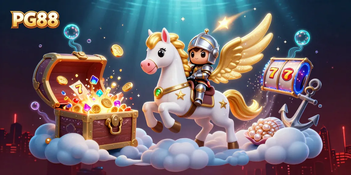 Join PG88 for an exciting gaming adventure with slot reels and golden treasures.