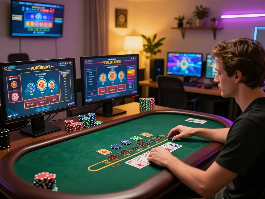 Player strategizing in online blackjack game using gk888 casino interface at home