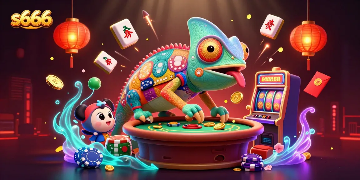 S666 Casino showcase featuring a colorful chameleon and dynamic gaming elements in an engaging atmosphere.