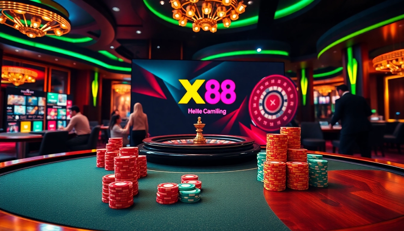 Experience the excitement of XX 88 online casino gaming with vibrant poker chips and roulette.