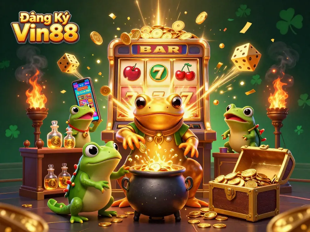 Experience thrilling gameplay with Đăng Ký Vin88 featuring a golden salamander and dynamic casino visuals.