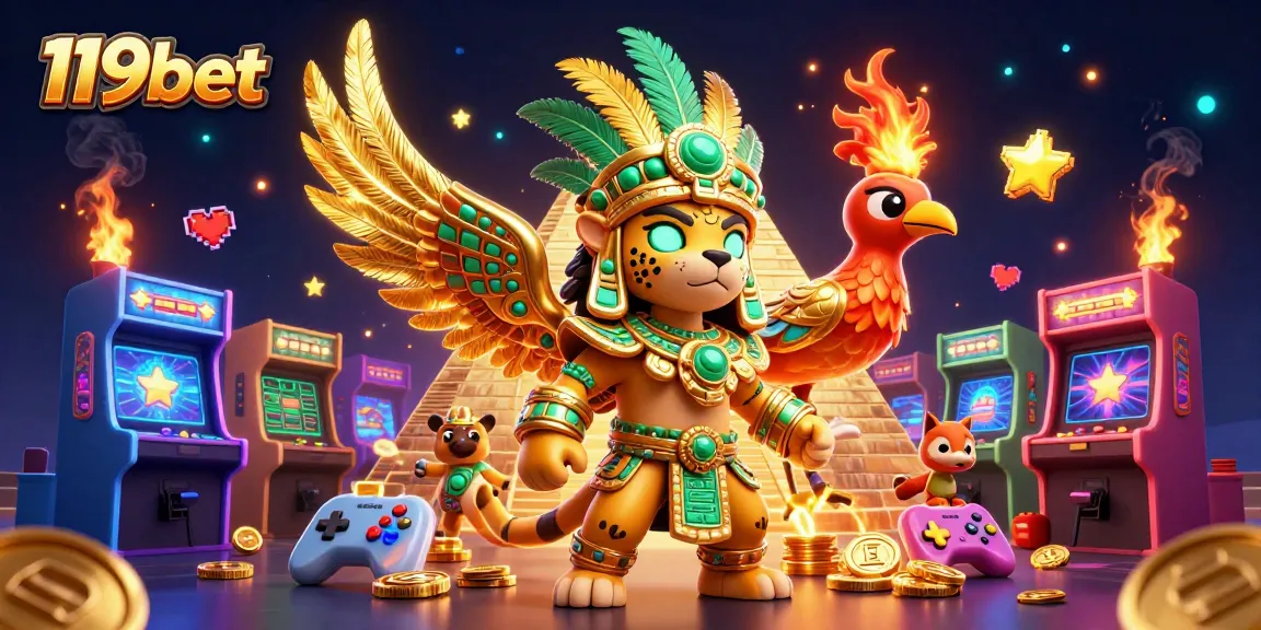 Experience the excitement of 119bet with a vibrant 3D casino scene packed with dynamic gaming elements.