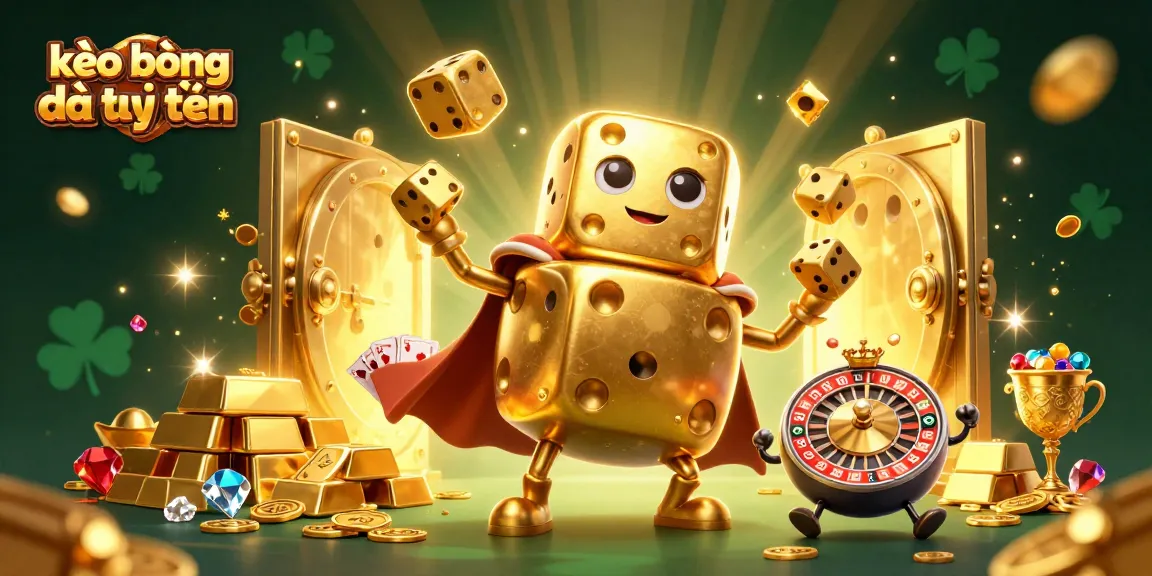 Engage in kèo bóng đá trực tuyến with a lively 3D scene featuring golden dice and treasures.