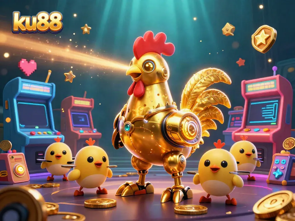 Experience thrilling gaming action at ku88 with futuristic characters and vibrant casino elements.