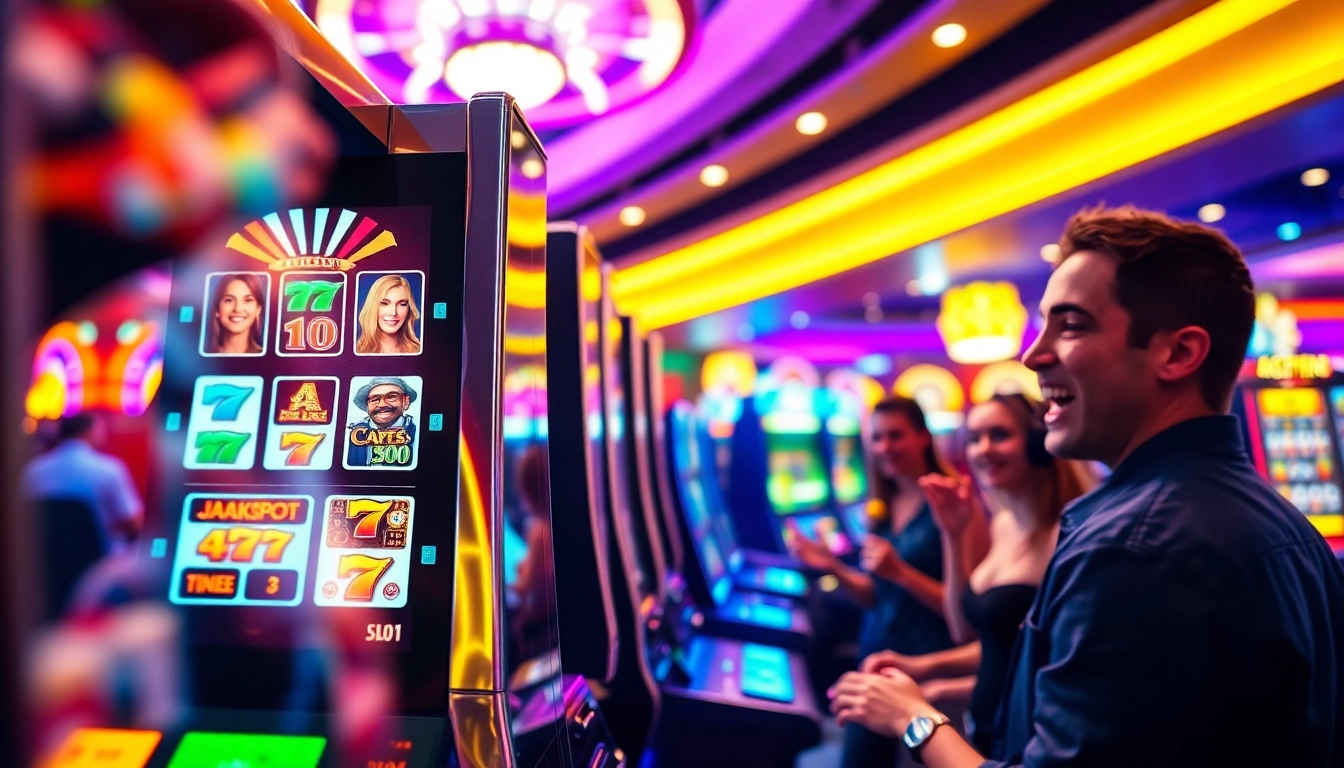 Faites un retrait instantané paris sportif tout en jouant à la machine à sous dans un casino animé.