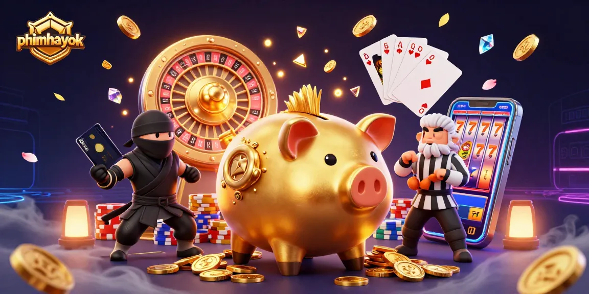Engage and win with phimhayok's vibrant 3D cartoon casino scene filled with action and excitement.