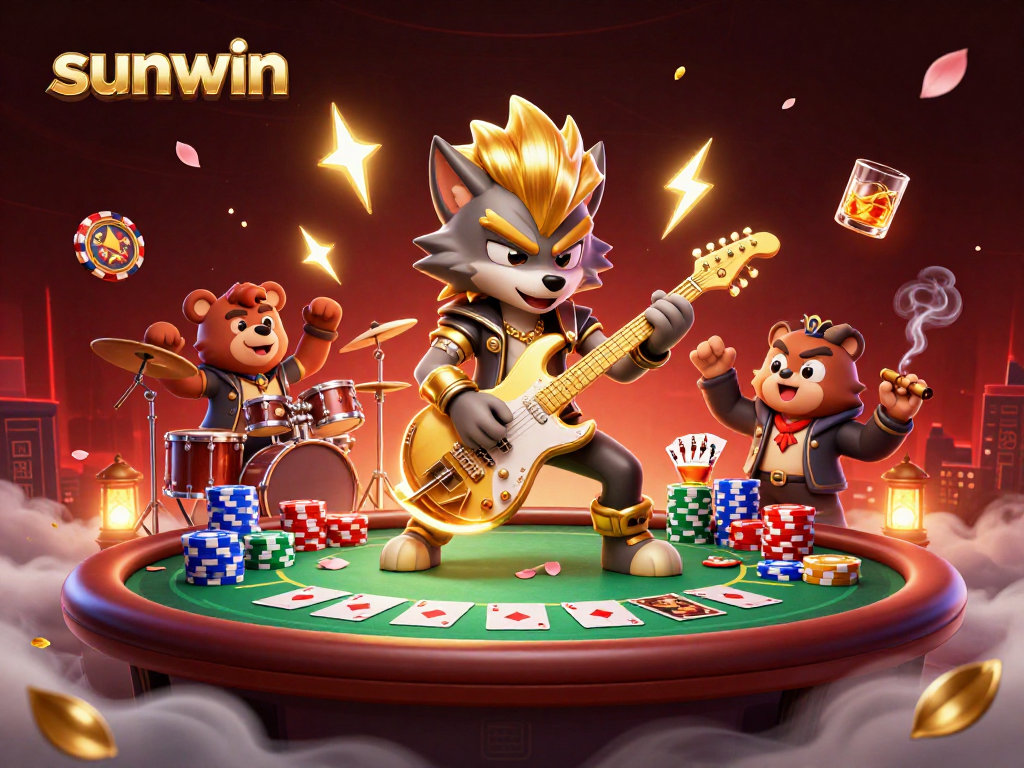Experience thrilling gameplay with sunwin's rocking casino scene featuring poker action and vibrant characters.