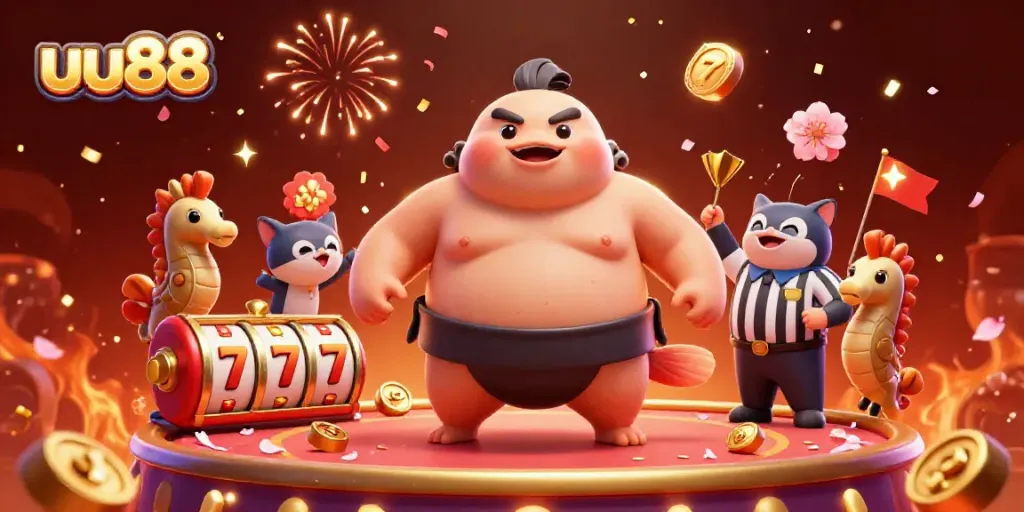 Engage in thrilling underwater casino action at uu88 featuring a blowfish sumo wrestling scene.