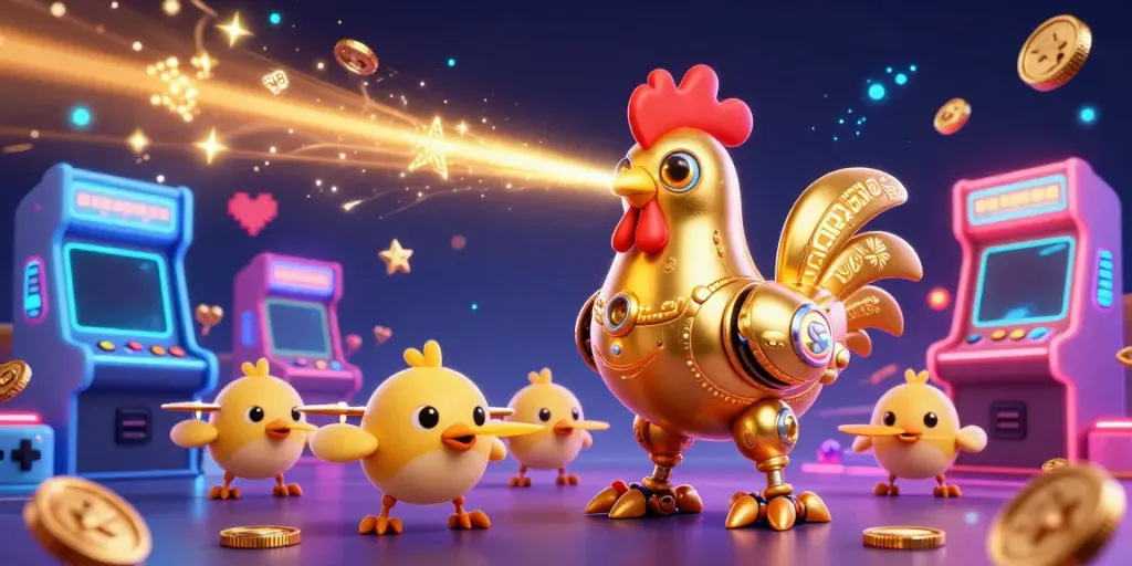 Engage with thrilling uk88 gameplay through a golden rooster robot and dynamic baby chick drones.