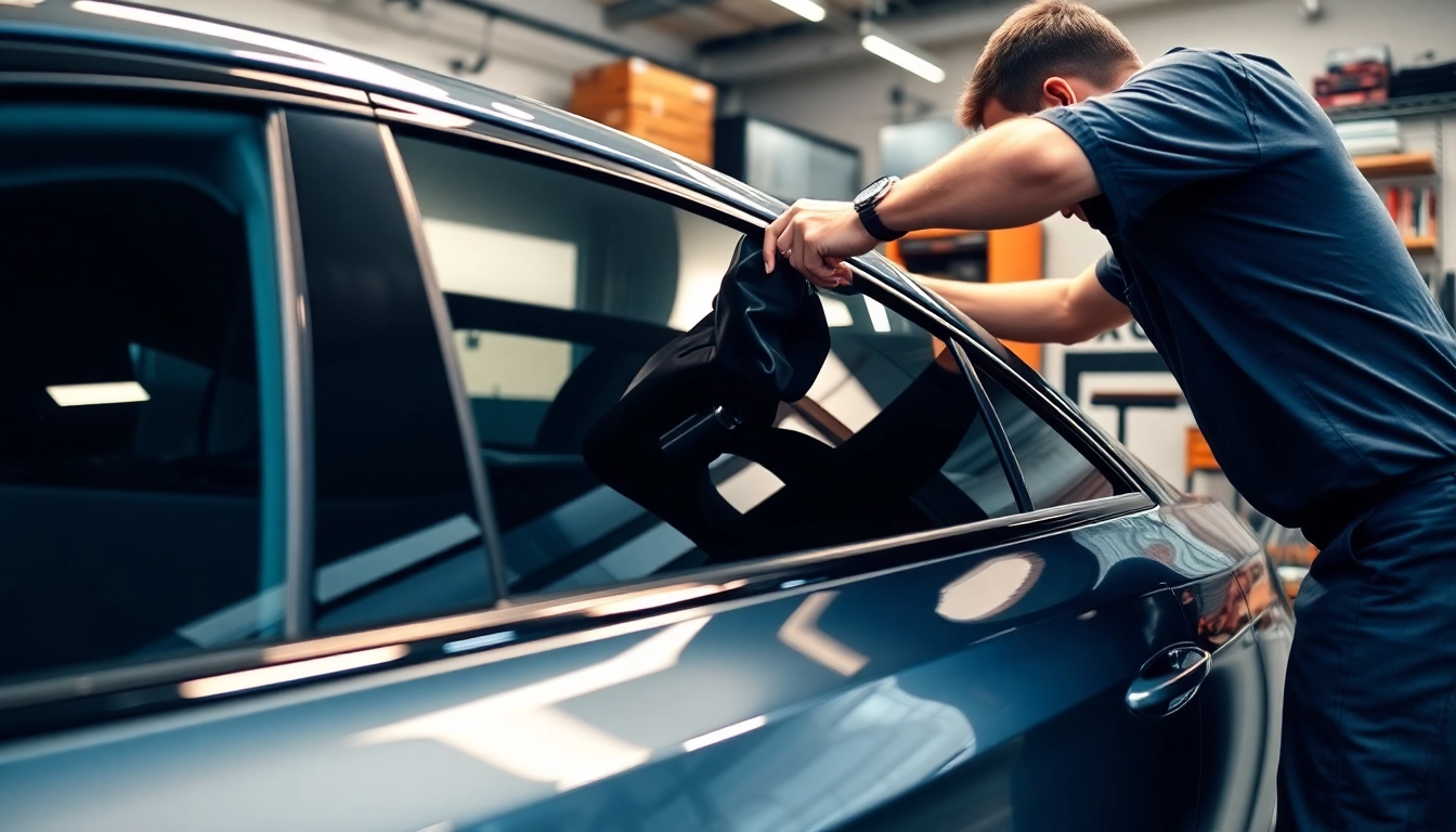 Apply window tint Chattanooga to a vehicle in a professional installation setting
