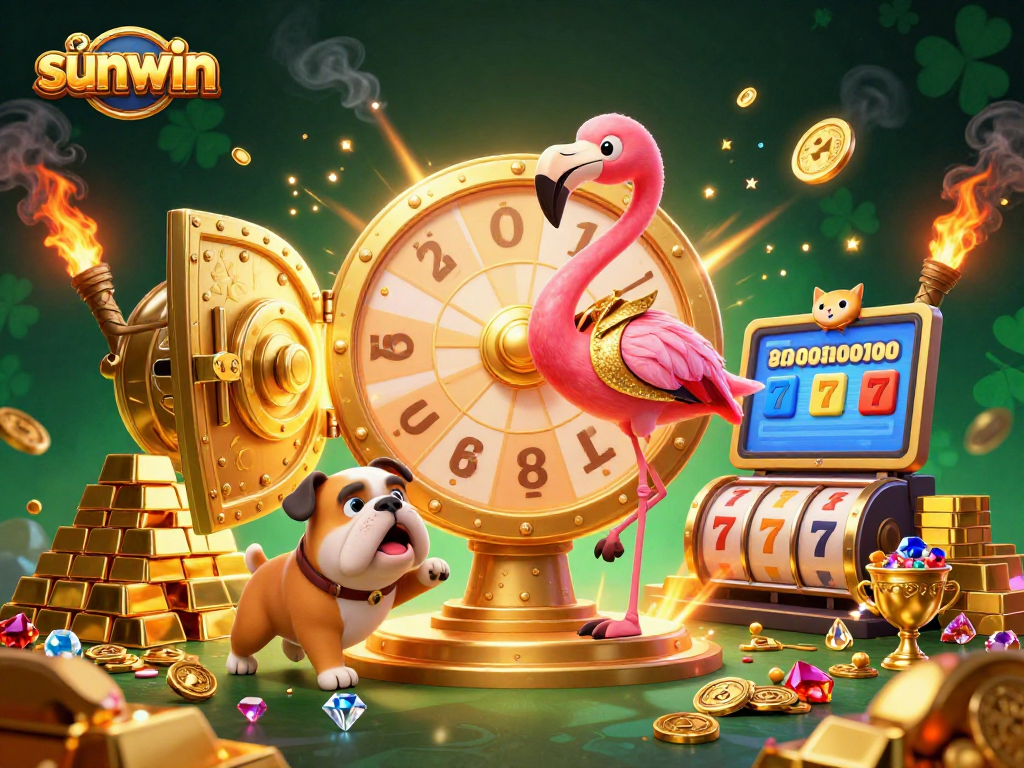 Spin the prize wheel with excitement at sunwin while gold coins and treasures surround the action.
