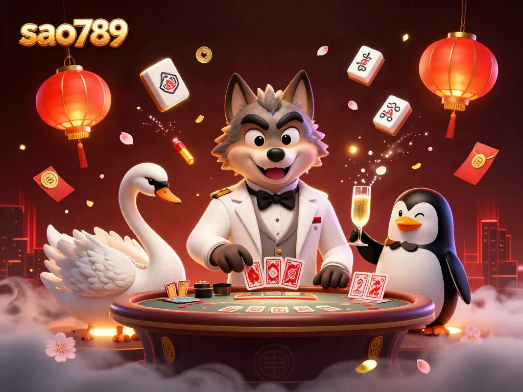Sao789 brings thrilling baccarat action to life in this vibrant, colorful 3D casino scene.