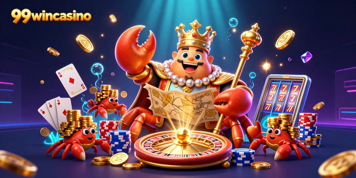 Experience the excitement of 99wincasino with a vibrant scene packed with golden treasures and game elements.