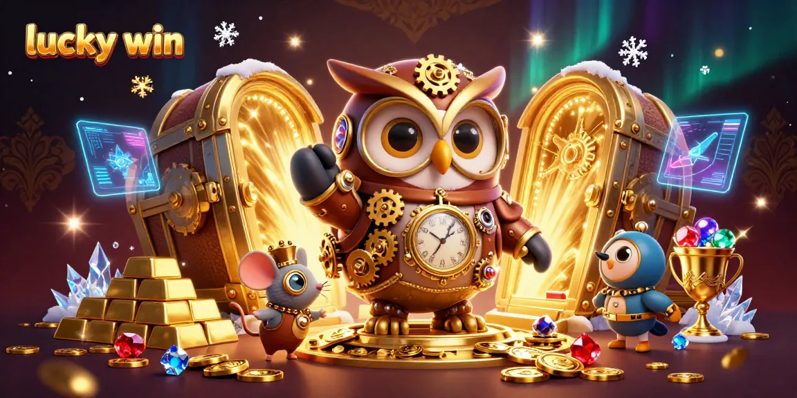 Experience the energetic world of lucky win with a 3D casino scene featuring vibrant characters and rich details.
