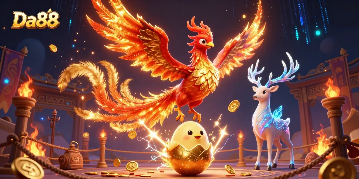 Experience excitement at Da88 with vibrant phoenix imagery and dynamic gambling elements.