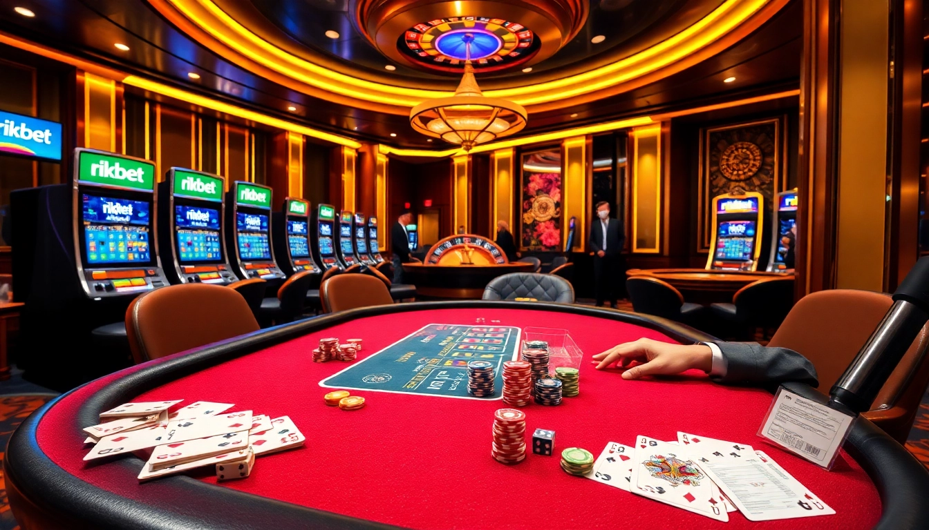 Rikbet players enjoying an exciting poker game amidst luxurious casino ambiance.
