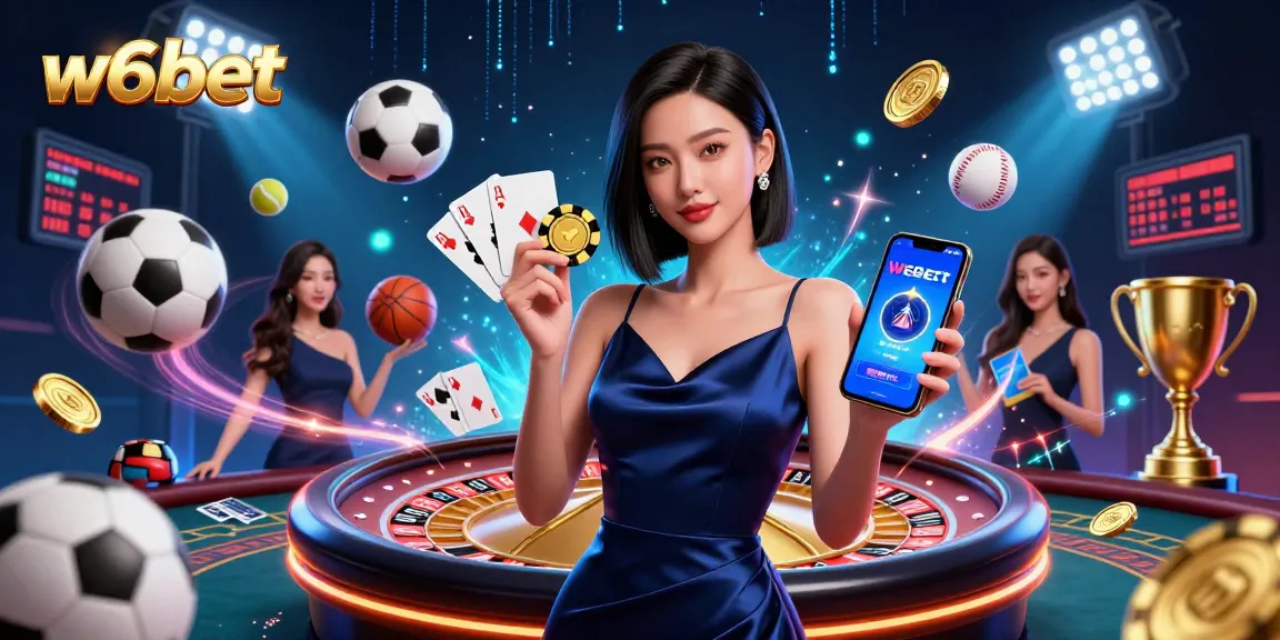 Participe de jogos emocionantes na w6bet, onde um jogador elegante mostra a emoção do cassino.