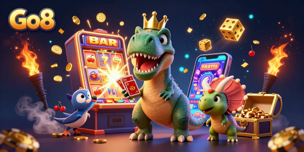 Experience thrilling gameplay at Go8 with colorful slot machines and friendly characters.