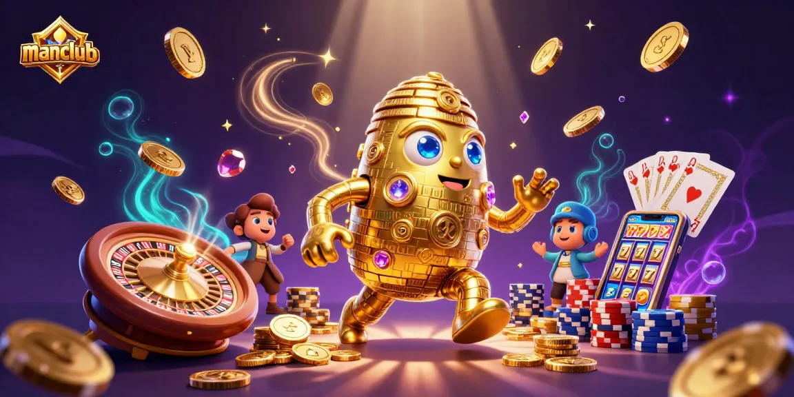 Experience winning spins at manclub with an energizing casino scene featuring golden golem and dynamic game elements.