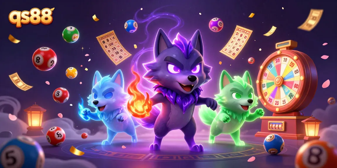 Experience the excitement of qs88 with dynamic lottery elements and ghostly wolf spirits in 3D illustration.