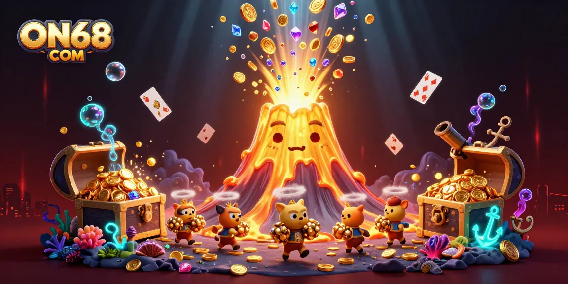 Engage in winning experiences at ON68 COM with a playful 3D casino treasure illustration