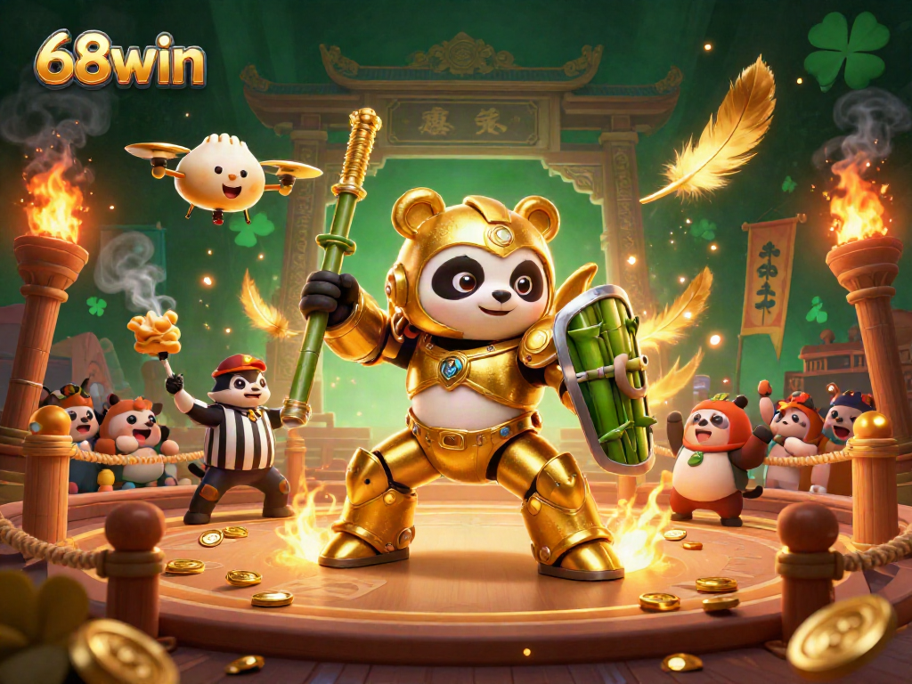 Experience the excitement of 68win in a vibrant casino arena with unique characters and rich details.