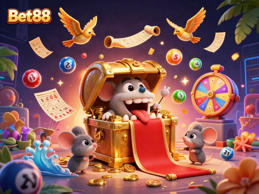 Experience amazing offers at Bet88 with vibrant lottery balls, dynamic prizes, and enchanting casino elements.