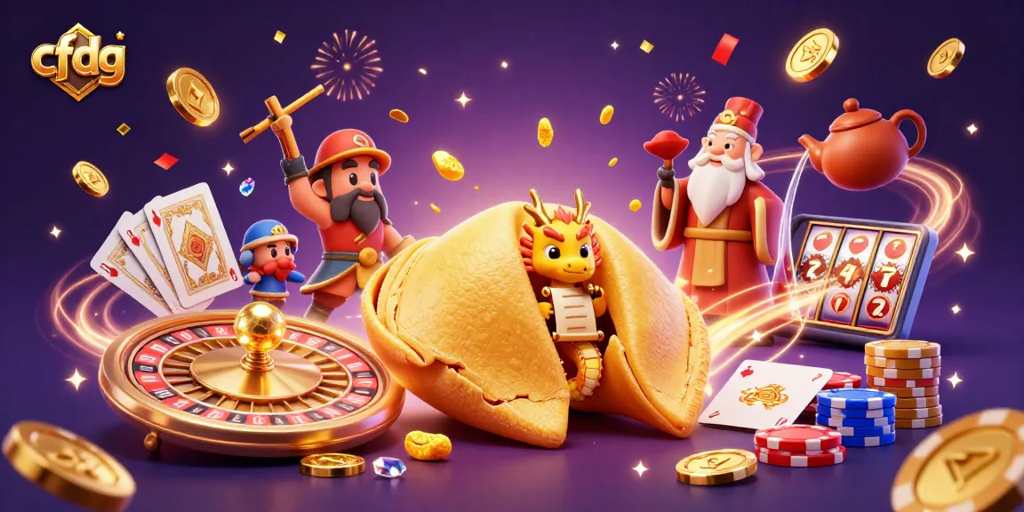 Experience thrilling gaming at cfdg with a dynamic 3D casino illustration featuring lucky symbols and action-packed elements.