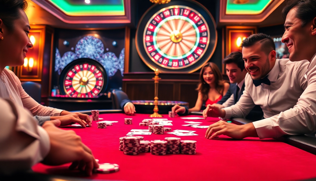 Experience the thrill of U888's casino atmosphere featuring excited players at a poker table.