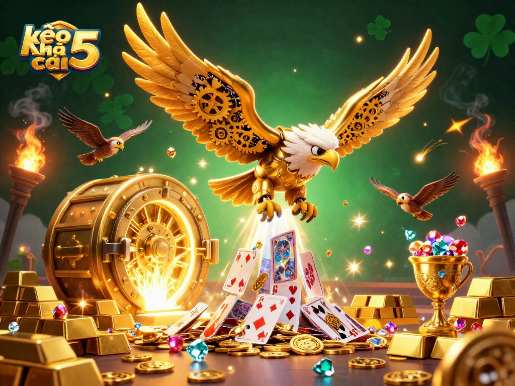 Experience thrilling action with kèo nhà cái 5 as the golden eagle dives through holographic cards.