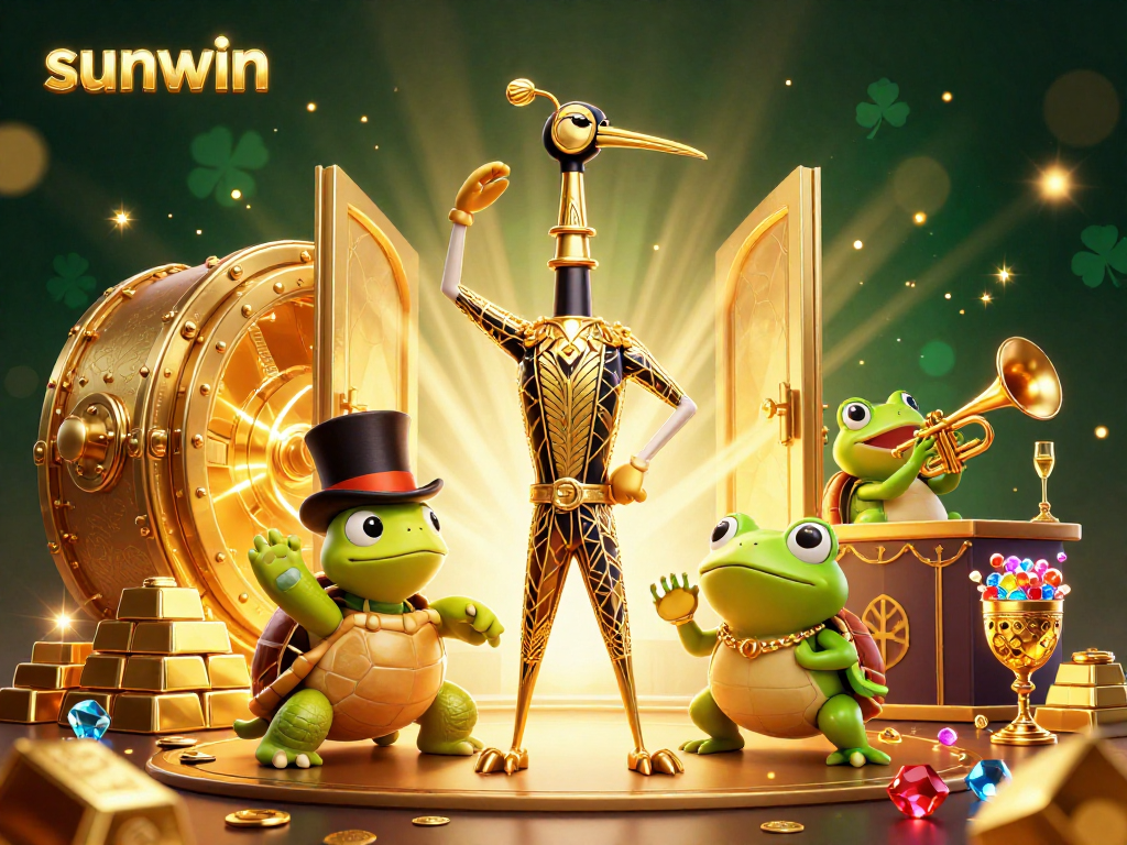 Experience thrilling wins with sunwin at a speakeasy-style 3D casino scene bursting with treasure