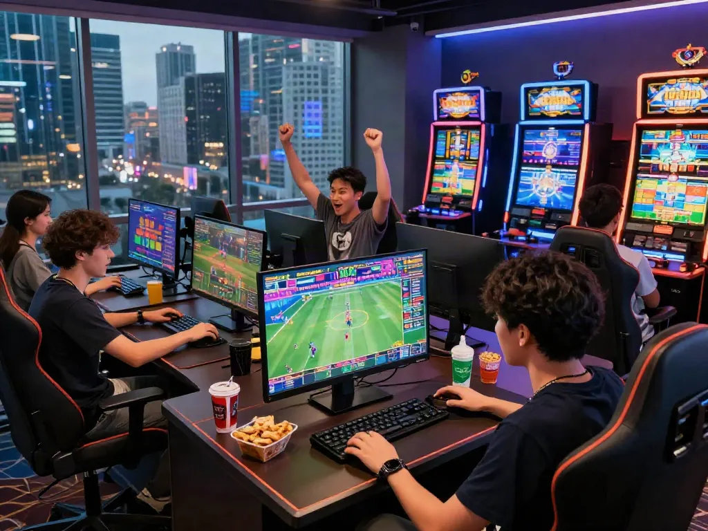 Engaged players at a vibrant gaming table, showcasing https://man88.hair/ online betting excitement.