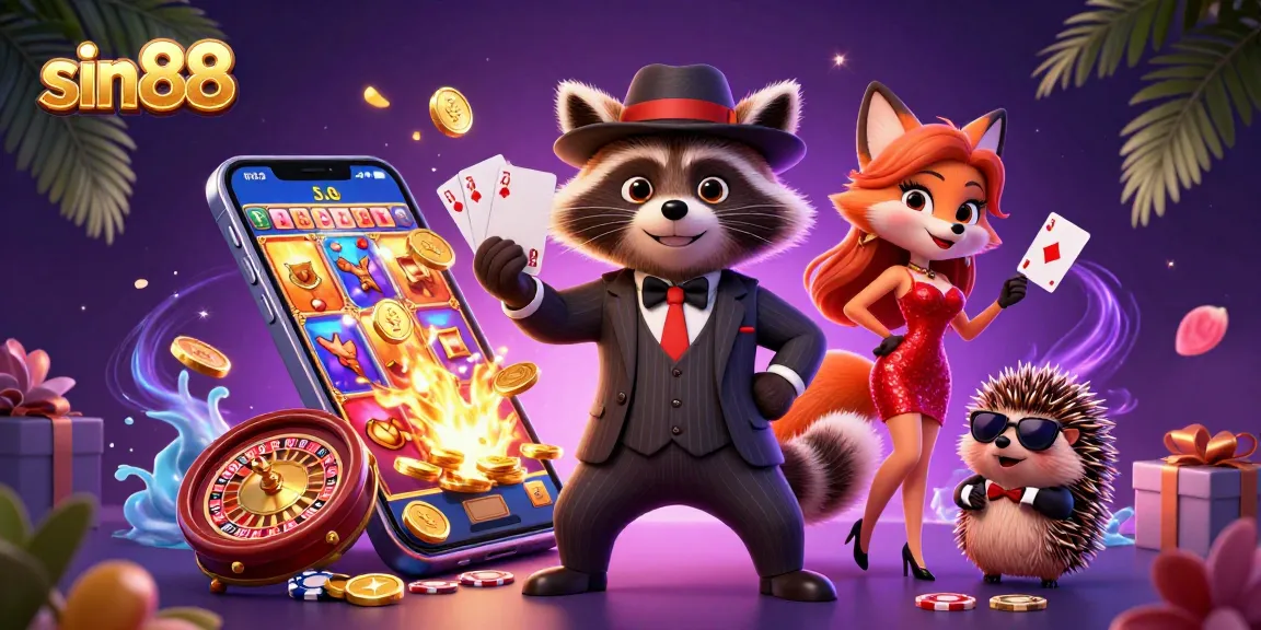 Experience thrilling moments at sin88 with a suave raccoon, a charming fox, and engaging casino elements.
