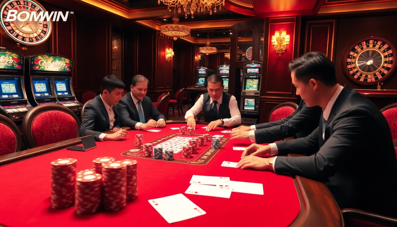 Experience the thrill of Đăng ký Bomwin at an upscale casino with poker games and exciting betting opportunities.